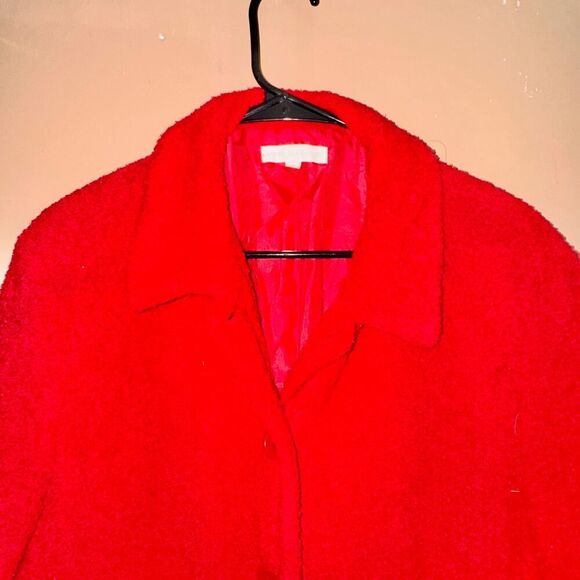Annie Alexander Women's Sherpa Open Front Collared Jacket in Red - Size 10 - Picture 7 of 8